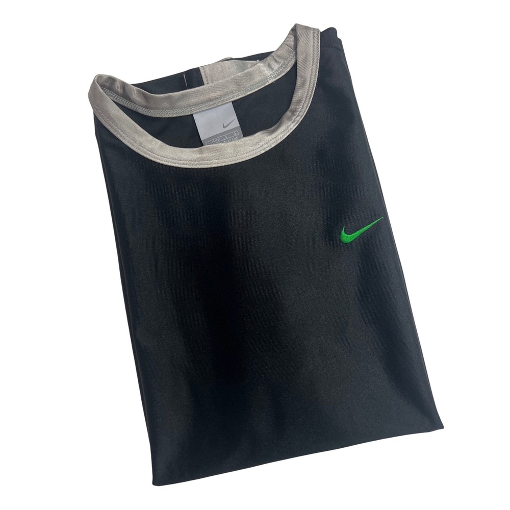 Nike Sleeveless Shirt Kid Large 14-16 Black Silver Green Swoosh Athletic Top D03